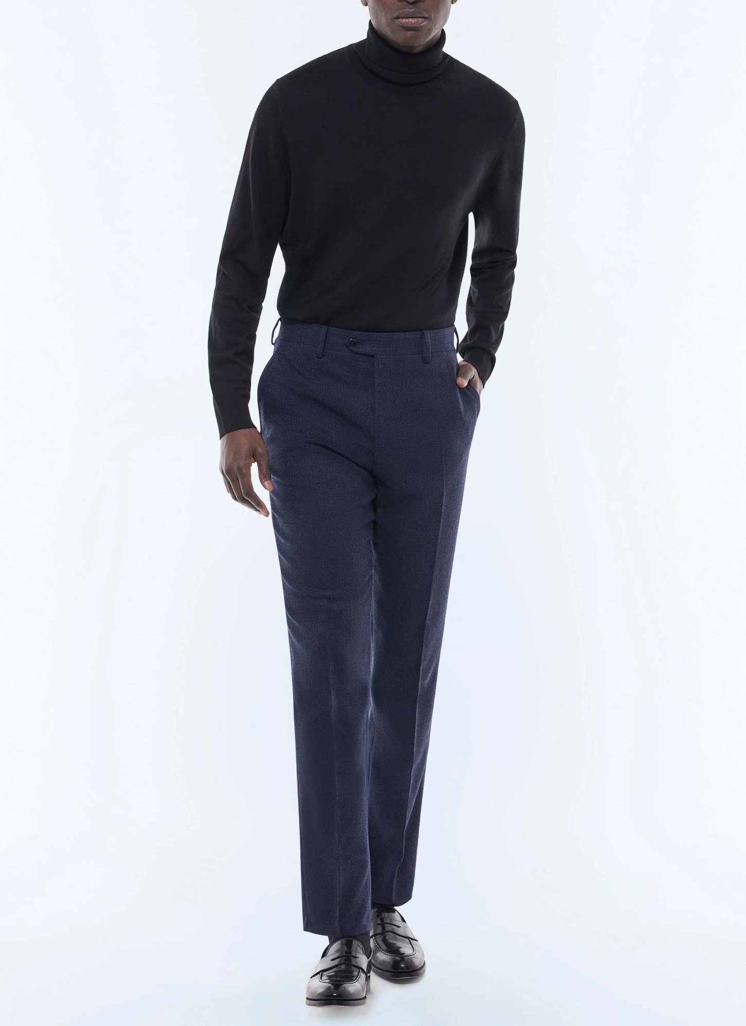 Pantalon homme bleu marine laine vierge, coton et lin Fursac - P3ETAN-CX40-D030