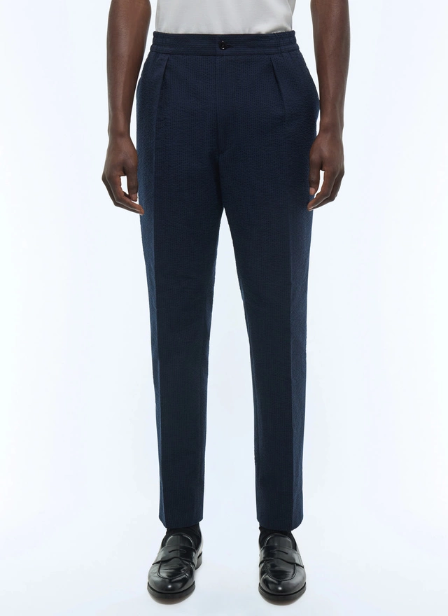 Pantalon homme bleu marine seersucker de coton biologique Fursac - P3CVOK-LX15-D030