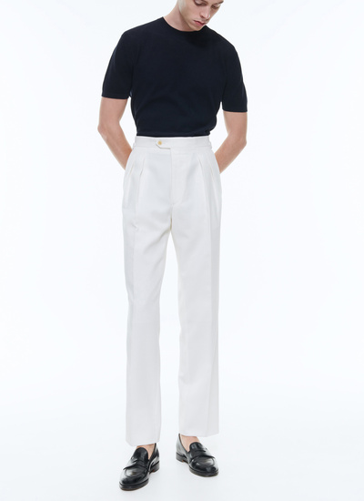 Pantalon homme ecru twill de laine vierge et coton Fursac - P3DOHA-DP01-A002