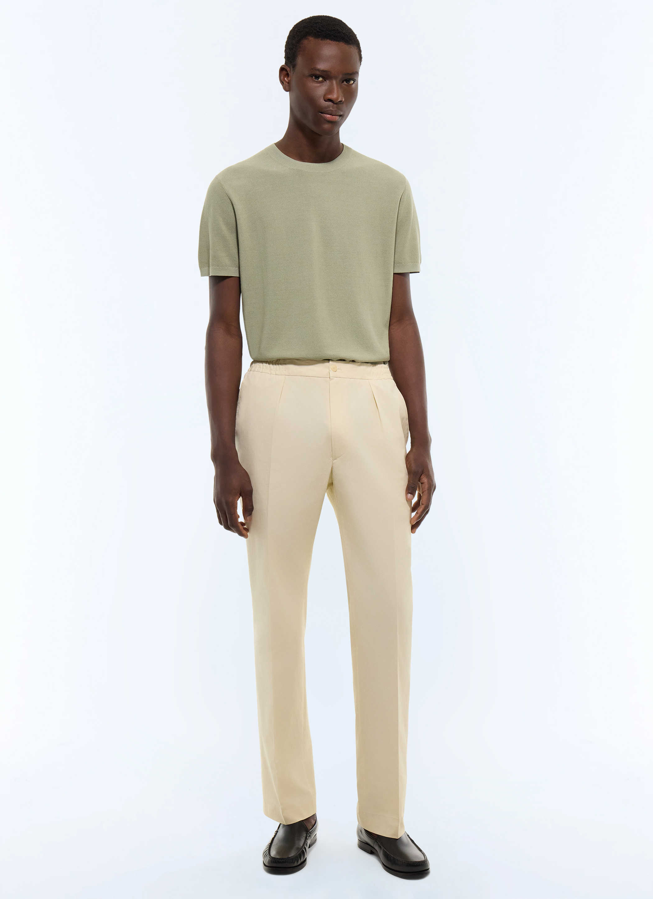 FURSAC - Pantalon élastiqué en gabardine de coton - Homme - Taille S - Blanc - Coupe Droite