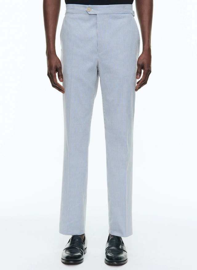 Pantalon homme rayures blanches et bleu ciel toile de coton Fursac - P3BXIN-DX05-D004