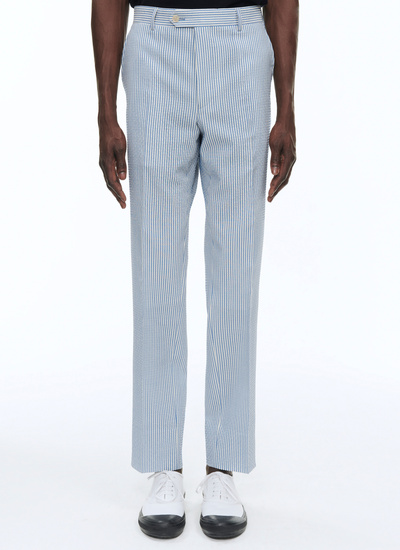 Pantalon homme rayures blanches et bleues seersucker de laine vierge Fursac - 23EP3BATE-BX05/34