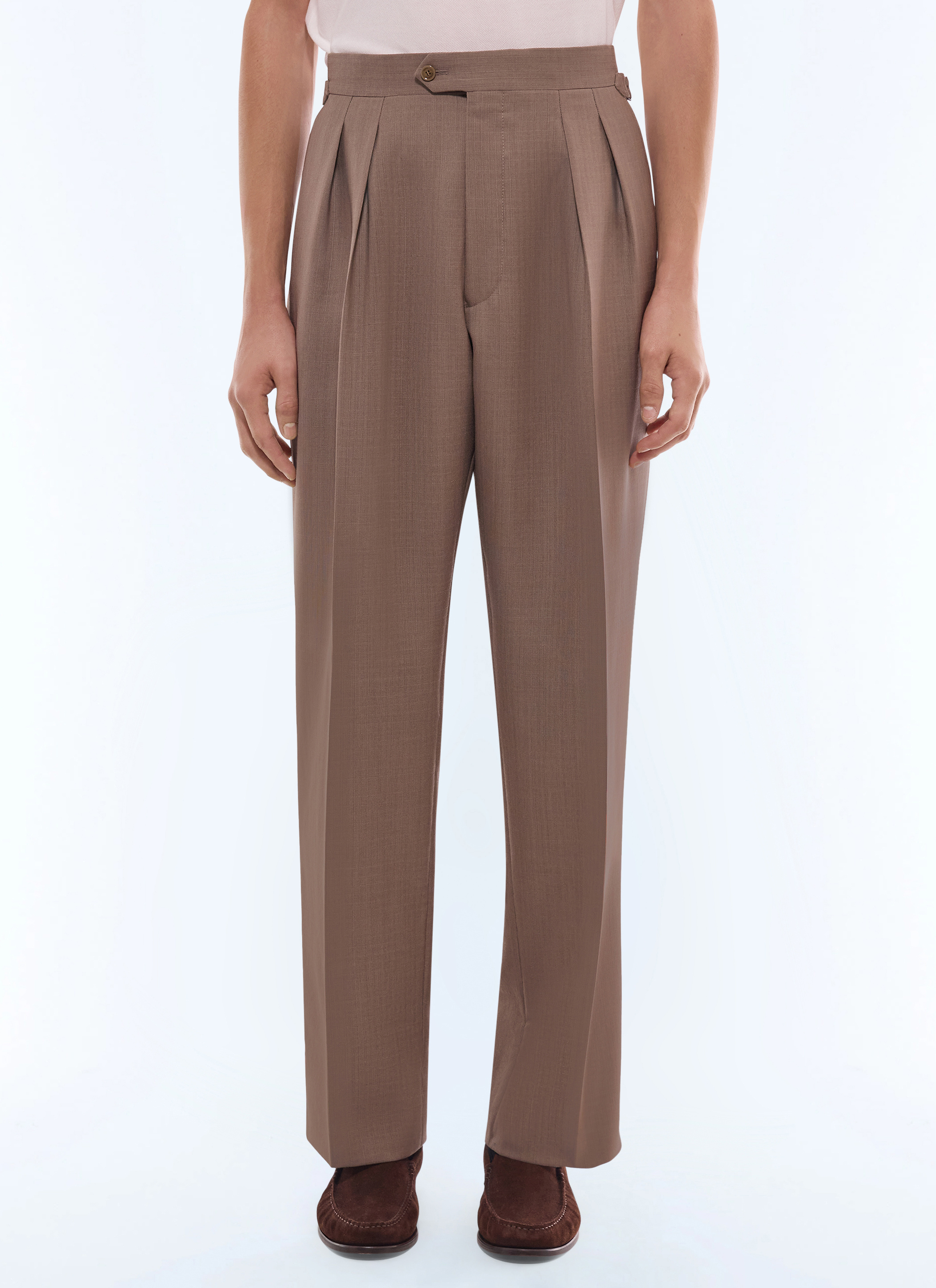 FURSAC - Pantalon large à pli en laine et mohair - Homme - Taille 44 - Brun - Collection Cérémonie - Mariage