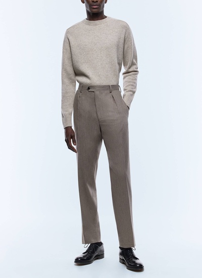 Pantalon homme taupe flanelle de laine vierge certifiée Fursac - P3EDKA-EC29-G014