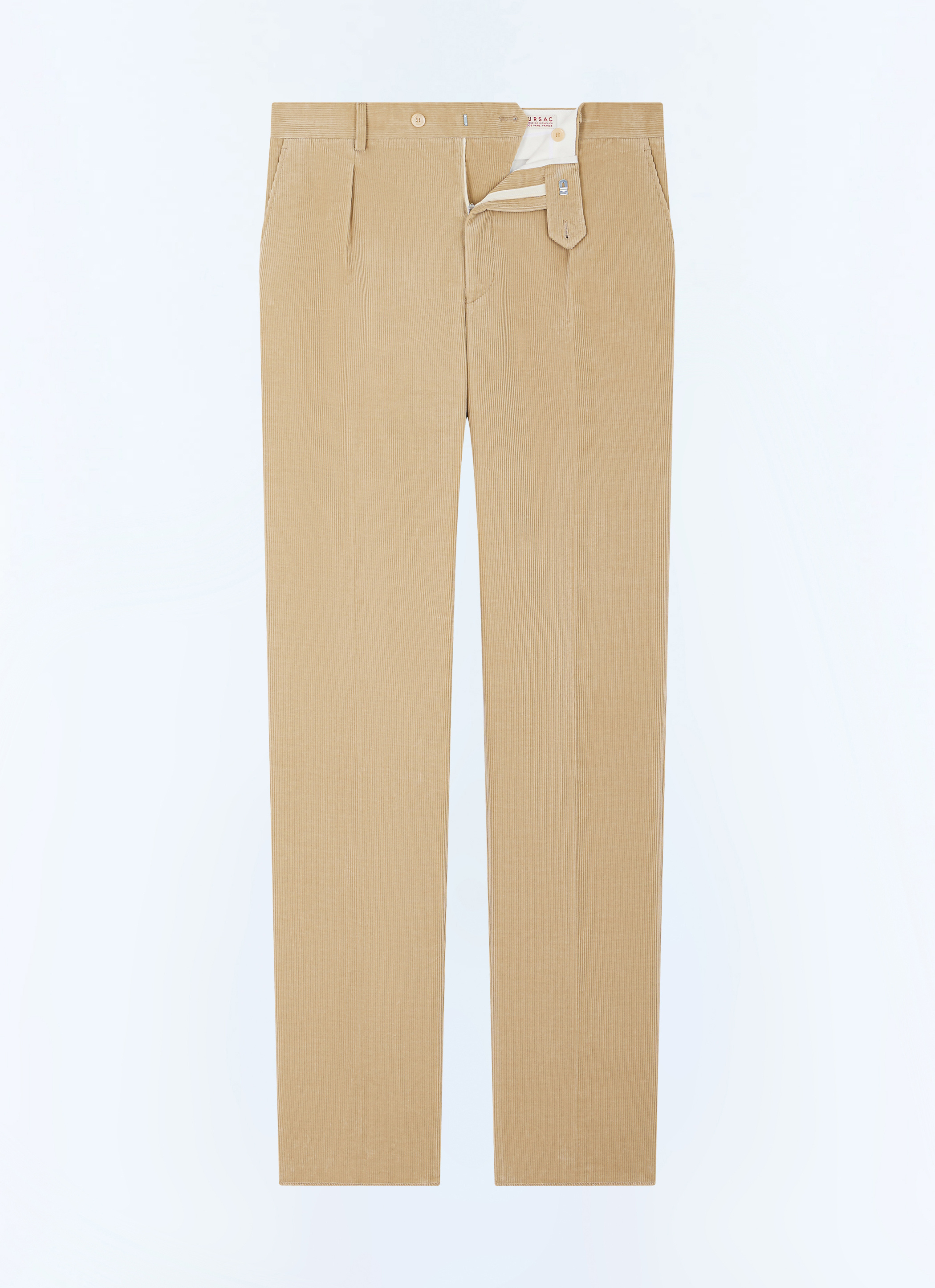 FURSAC - Pantalon droit à pli en velours côtelé - Homme - Taille 36 - Vert - Coupe Droite