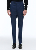 Pantalon en laine bleue à micro dessin - 23EP3VOXA-BC04/34