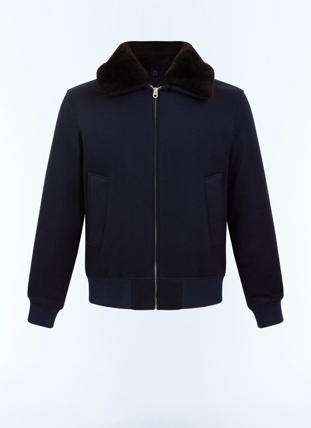 Men's blue, navy blue main fabric: 95% virgin wool, 5% cashmerelining: 100% viscoseremovable collar: 100% sheepskin (shearling) pea coat Fursac - M3LAON-LM31-D031