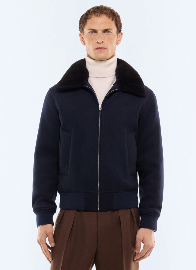 Men's pea coat carbon main fabric: 95% virgin wool, 5% cashmerelining: 100% viscoseremovable collar: 100% sheepskin (shearling) Fursac - M3LAON-LM31-D031