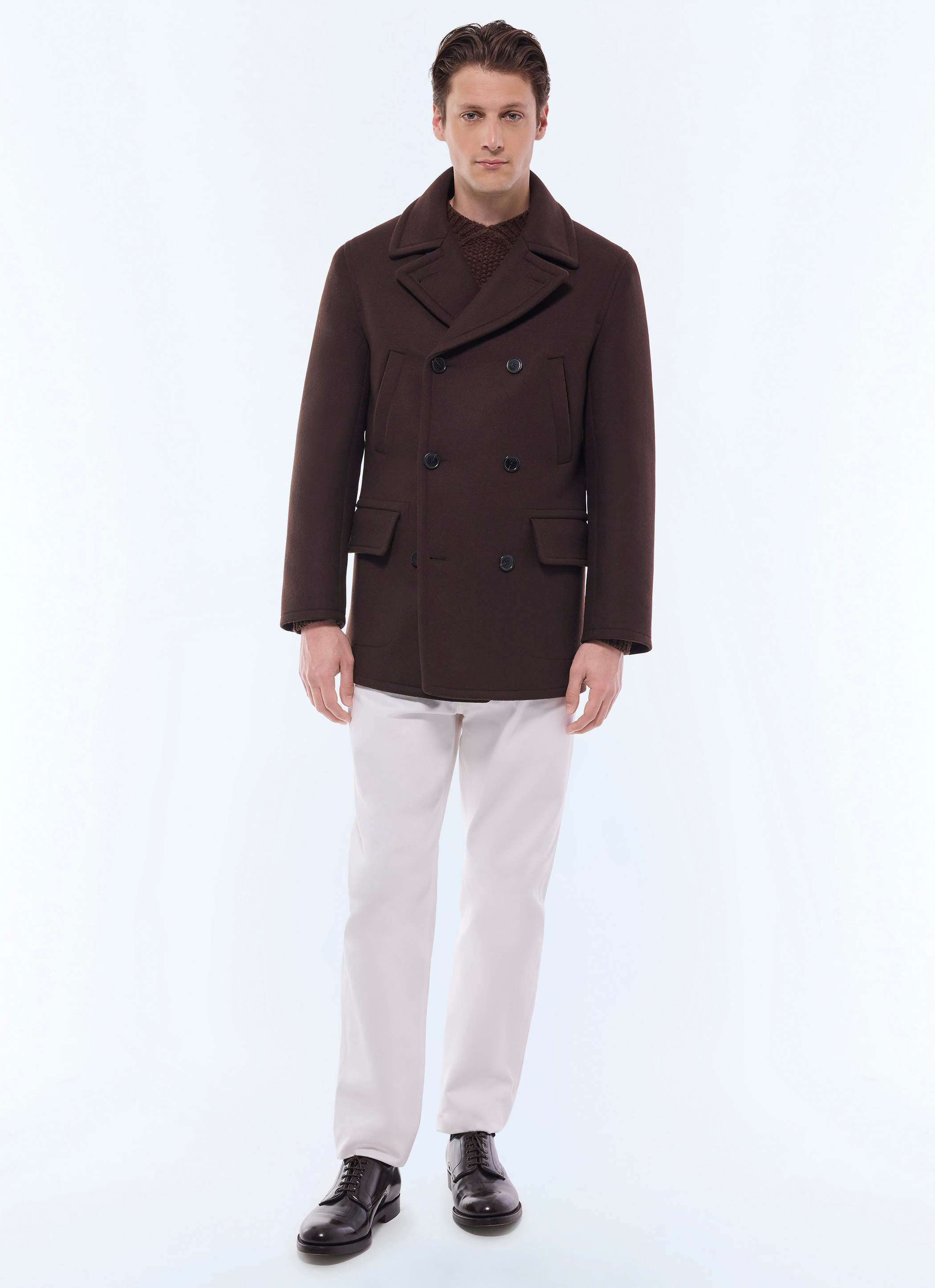 Brown pea coat M3ABAN-GM28-G018 - Men's pea coat