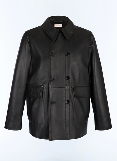 Men's black soft lamb leather pea coat Fursac - M3JAUT-GL01-B020