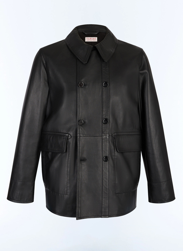 Men's black soft lamb leather pea coat Fursac - M3JAUT-GL01-B020
