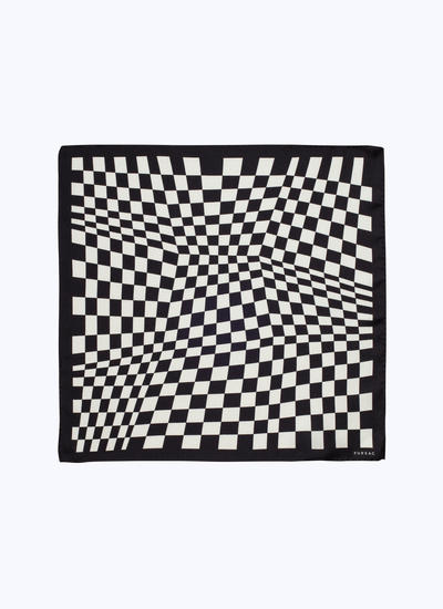 Pochette homme imprimé damier abstrait noir et blanc twill de soie Fursac - 23ED1POCH-BR02/20