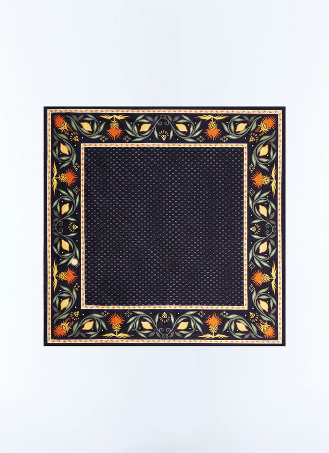 Men's pocket square navy blue silk Fursac - D1POCH-JR13-L003