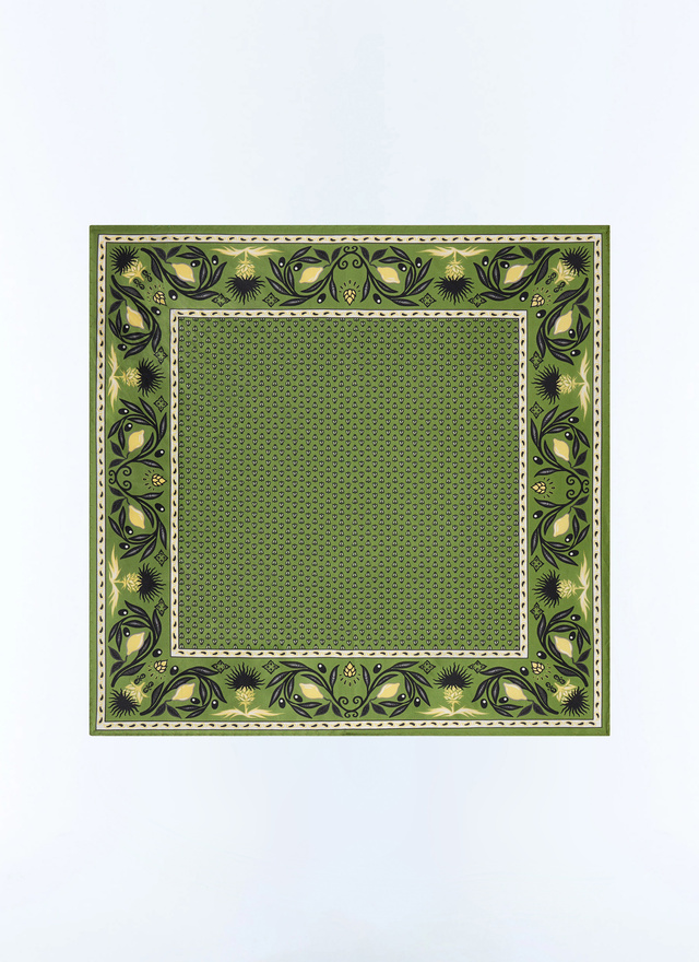 Men's pocket square sage green silk Fursac - D1POCH-JR12-H006
