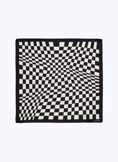 Men's pocket square black and white abstract checkerboard print silk twill Fursac - 23ED1POCH-BR02/20