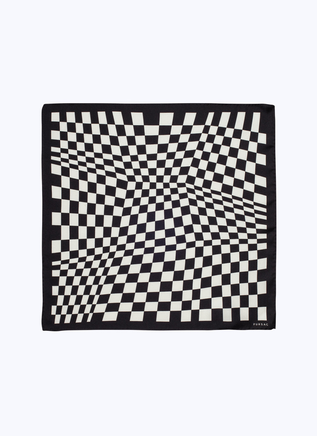 Men's pocket square black and white abstract checkerboard print silk twill Fursac - D1POCH-BR02-20