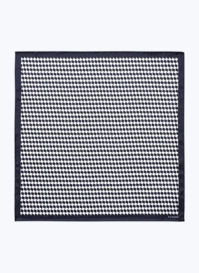 Men's pocket square white and navy blue houndstooth silk twill Fursac - D1POCH-DR25-D030