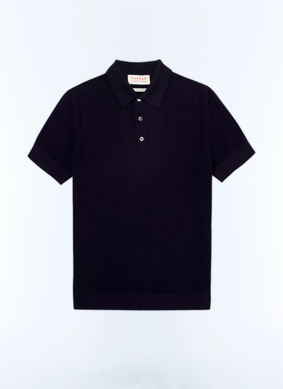 Polo bleu homme coton et cachemire Fursac - A2PIRO-NA01-30