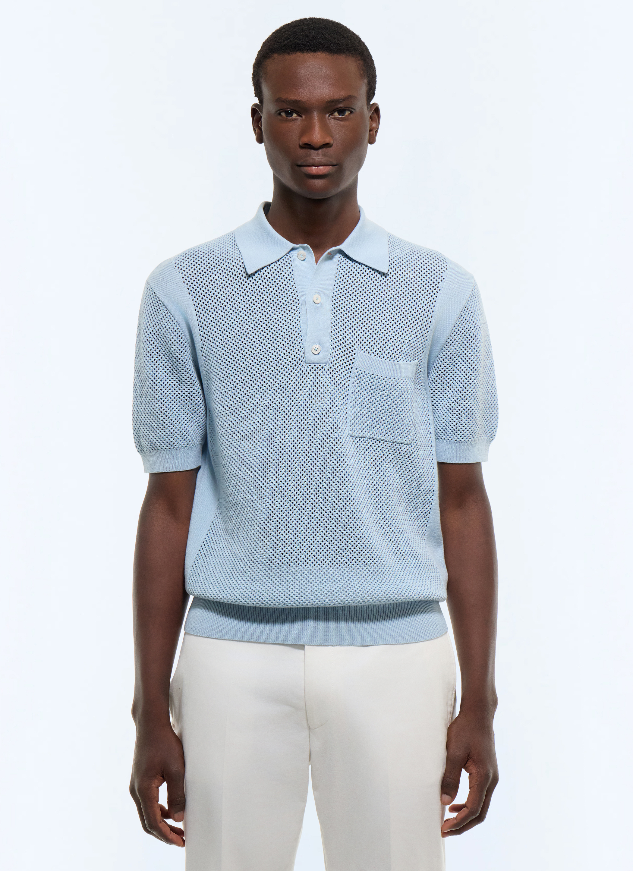 FURSAC - Polo ajouré en coton biologique - Homme - Taille S - Bleu - Coupe Droite