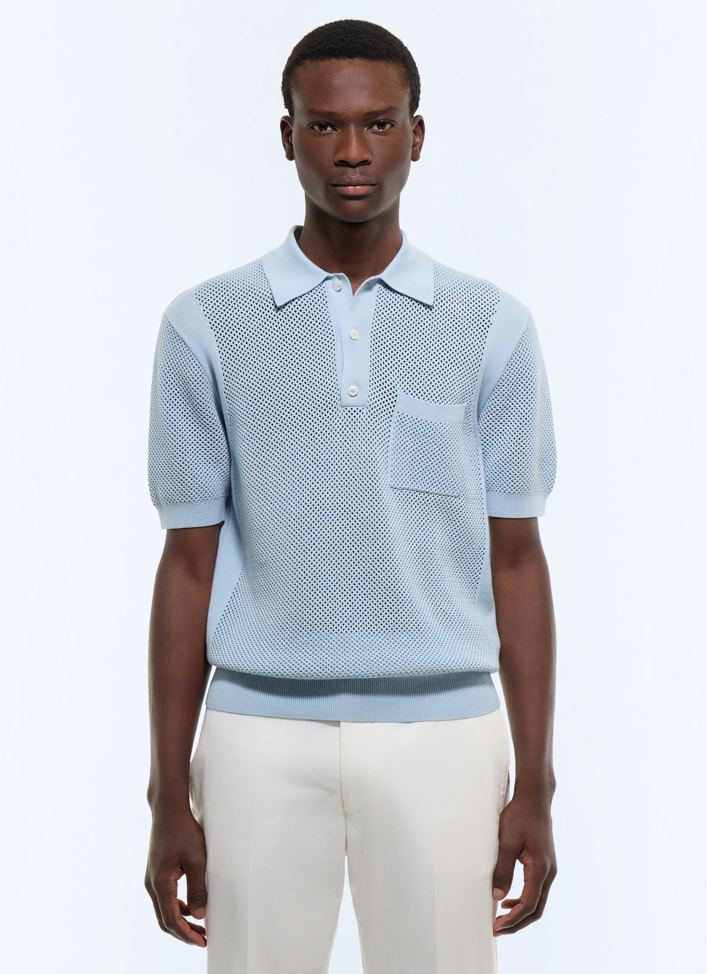 Polo homme bleu ciel coton biologique Fursac - A2JOCO-JA11-D039