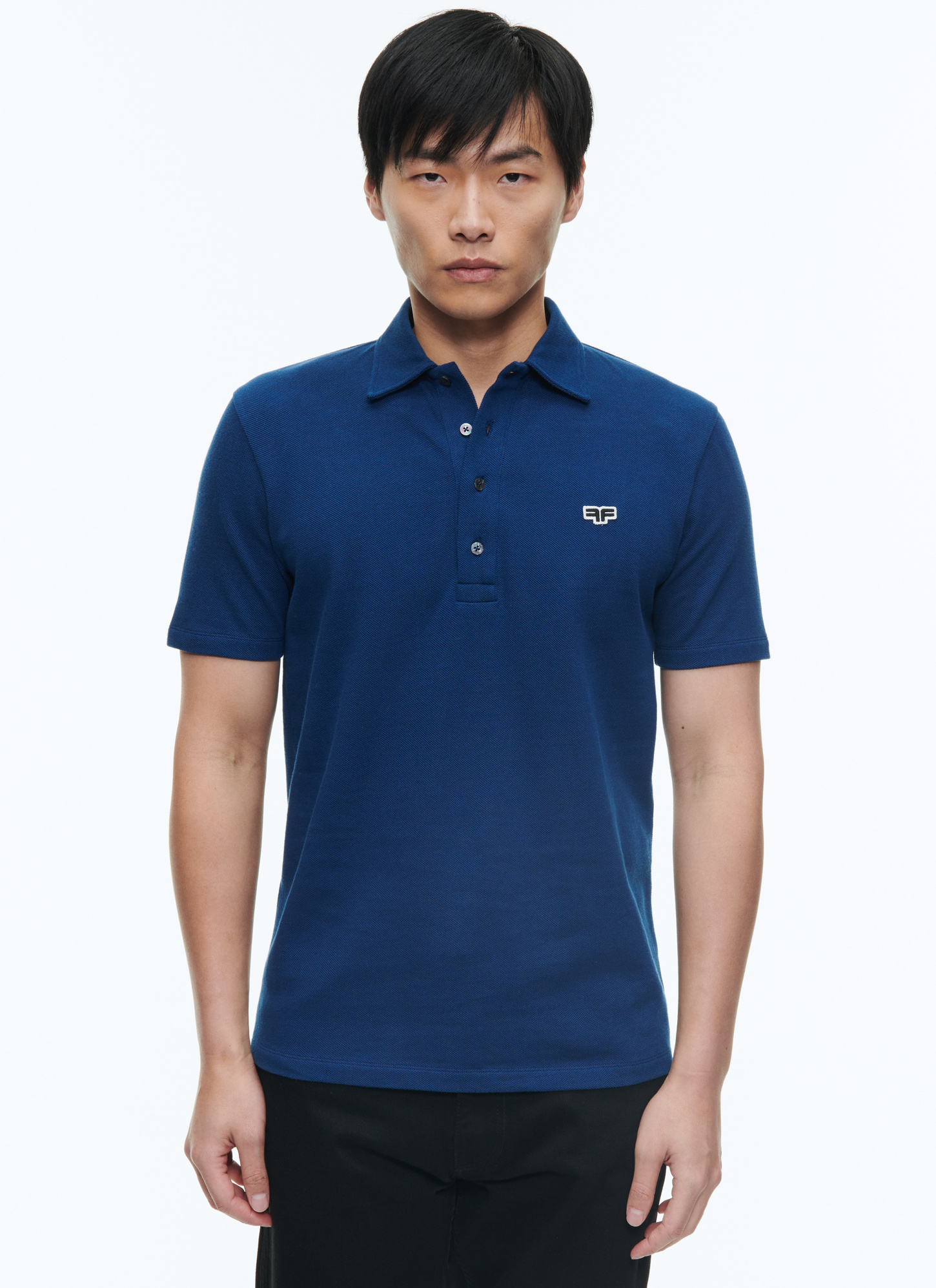 Polo homme bleu piqué de coton biologique Fursac - J2DLUM-DJ22-D033