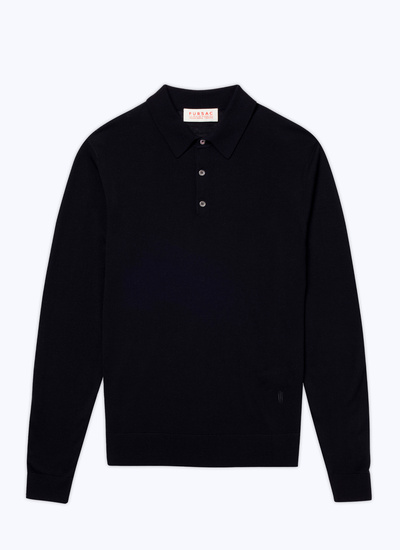 Polo bleu homme laine mérinos Fursac - A2RILO-MA03-30