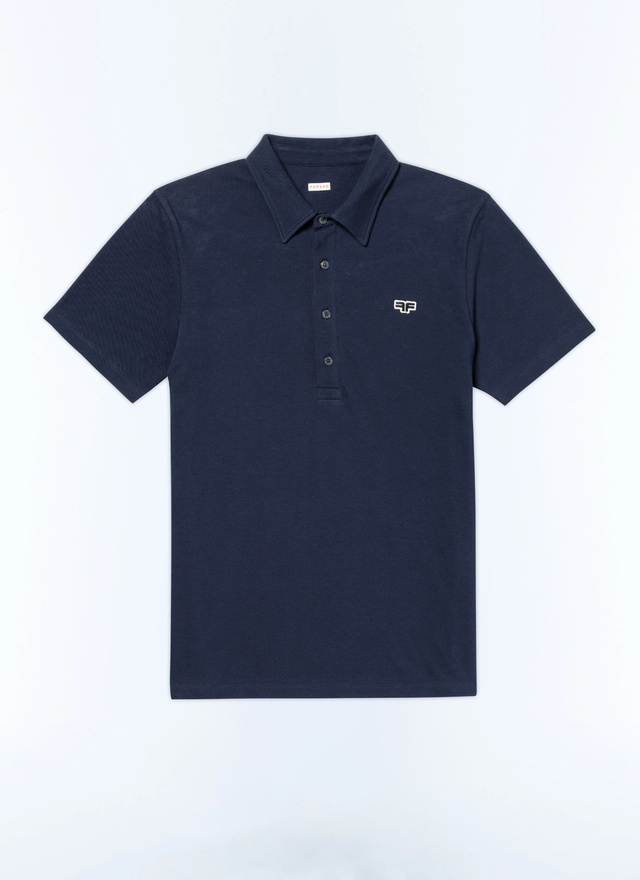 Polo bleu homme piqué de coton biologique Fursac - J2DLUM-DJ22-D030