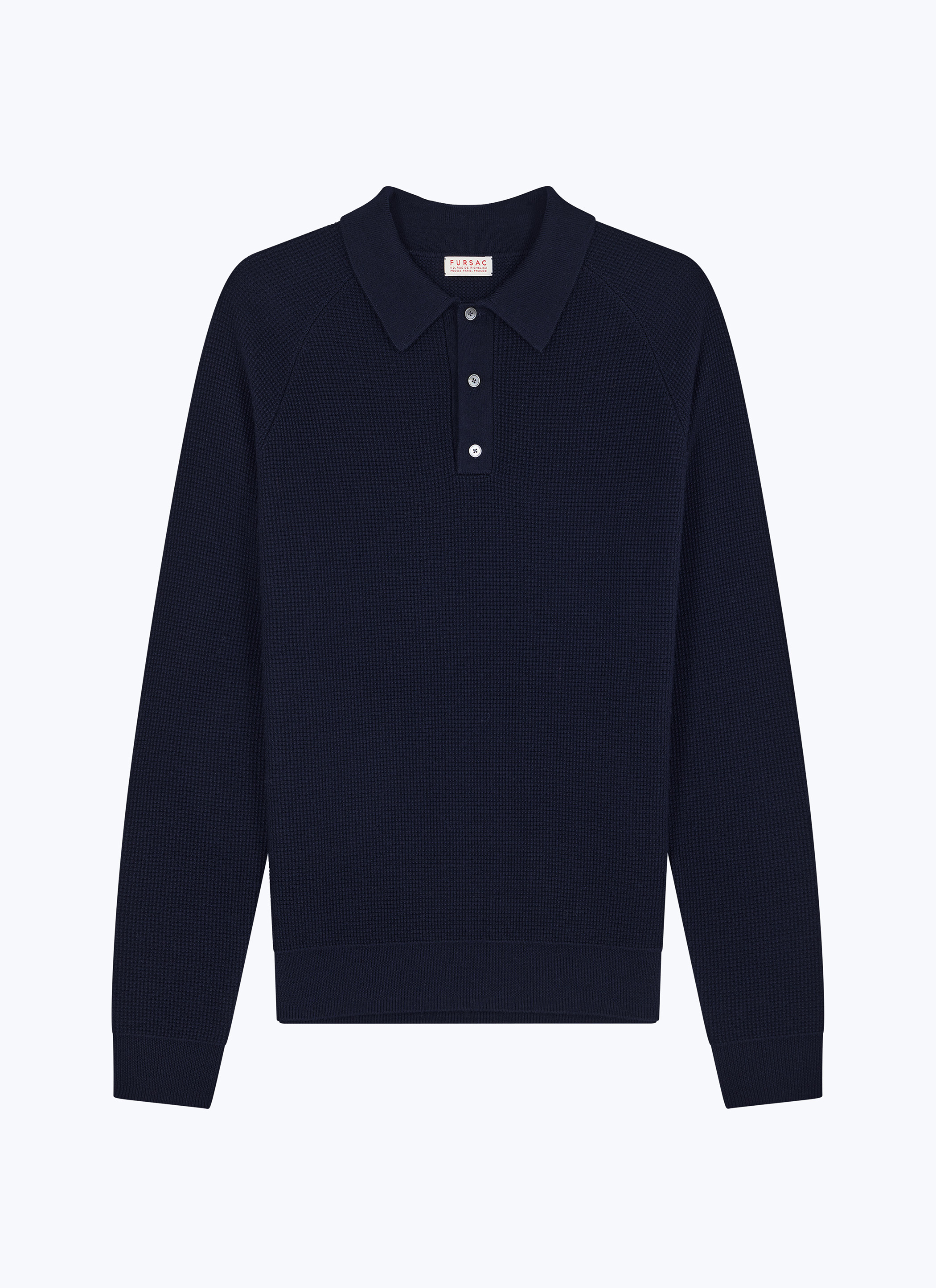 FURSAC - Polo point de riz en laine certifiée - Homme - Taille M - Bleu