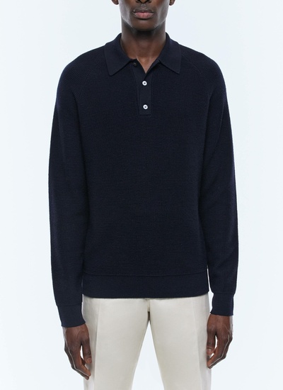 Polo homme bleu marine laine certifiée Fursac - A2AIRO-AA19-D030