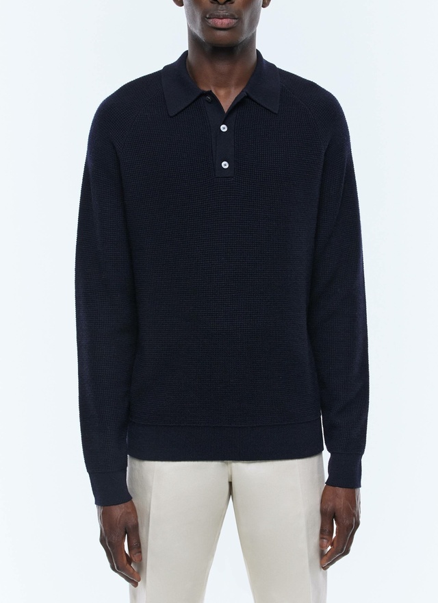 Polo homme bleu marine laine certifiée Fursac - A2AIRO-AA19-D030