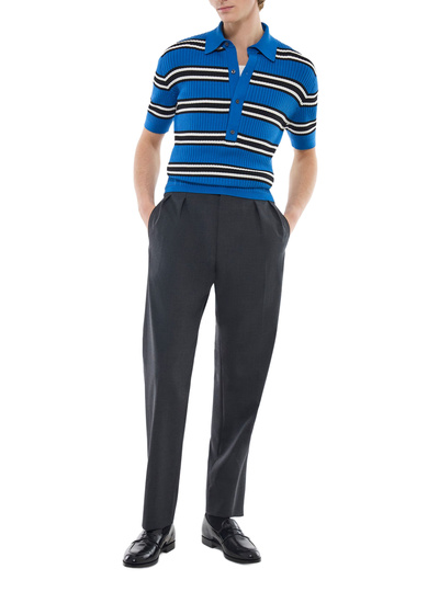 Polo bleu homme coton mercerisé côtelé Fursac - A2FUNK-FA11-D035