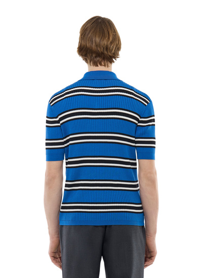 Polo bleu homme coton mercerisé côtelé Fursac - A2FUNK-FA11-D035