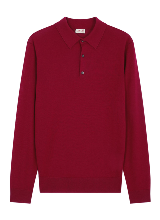 Polo homme Fursac - Polo à manches longues en laine mérinos bordeaux A2RILO-MA03-C014