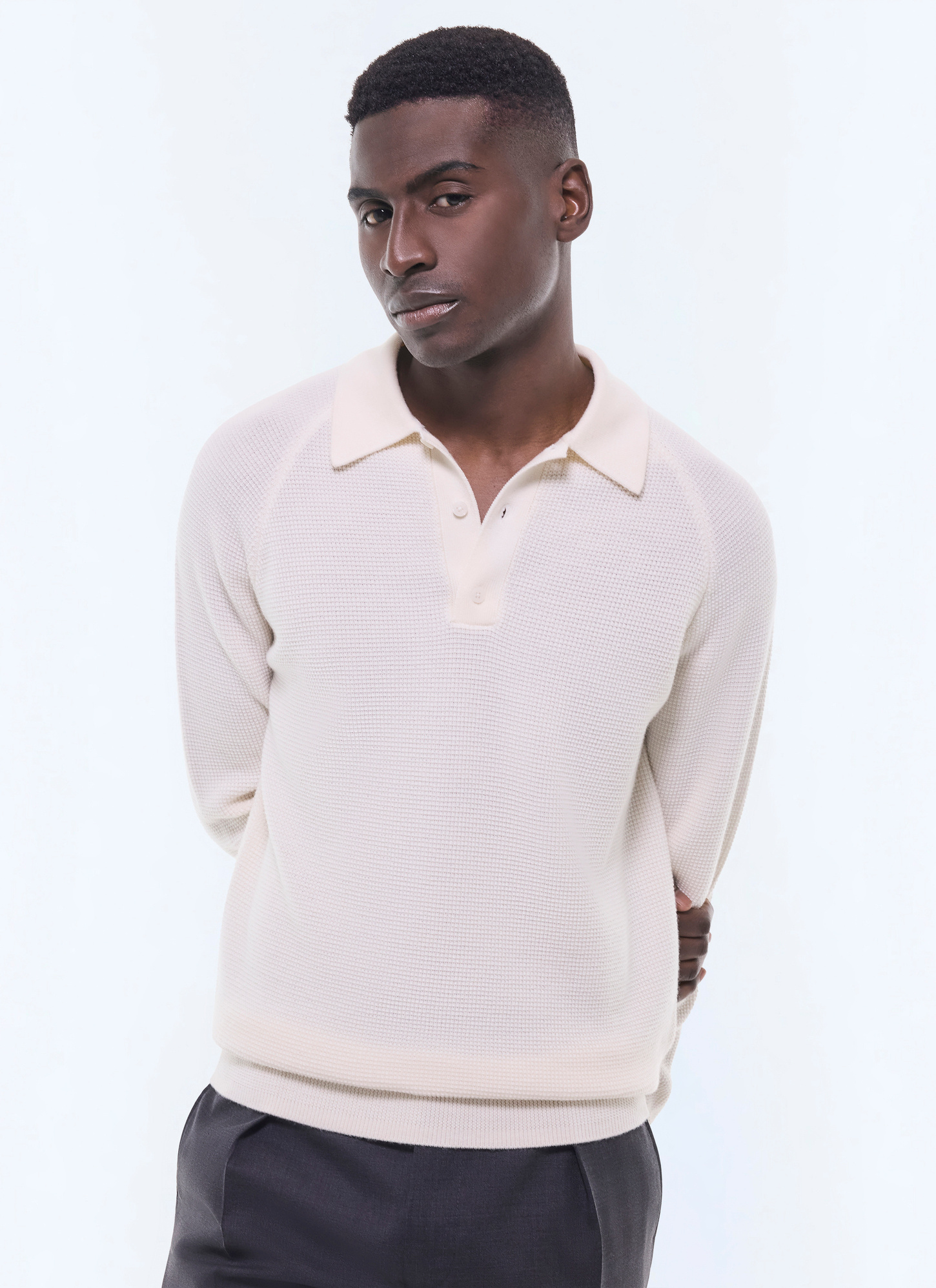 Polo homme ecru maille point de riz en laine certifiée Fursac - A2AIRO-AA19-A002