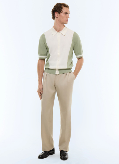 Polo ecru et vert sauge homme Fursac - A2JICO-JA15-H005