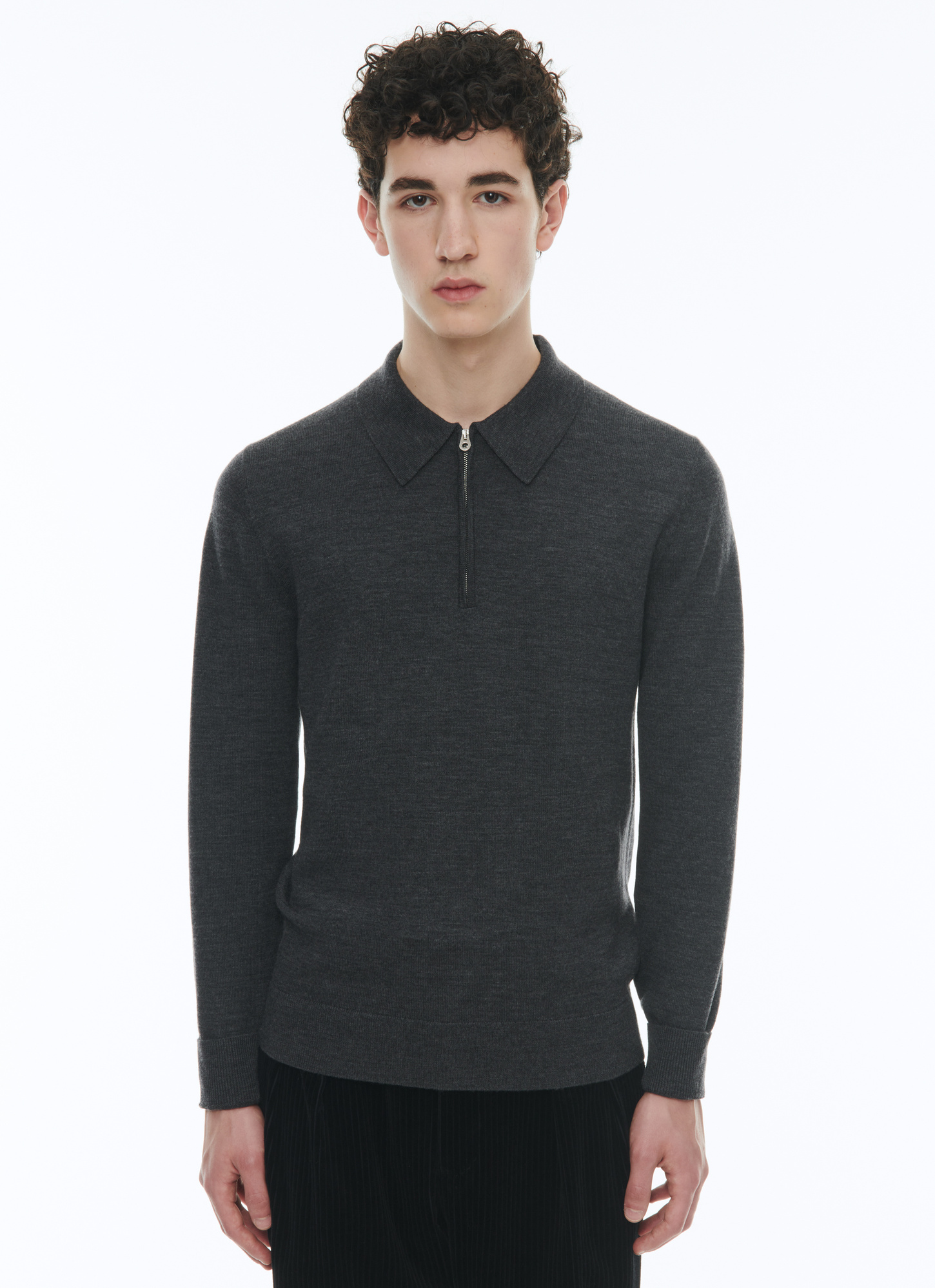 Polo homme gris chiné foncé laine Fursac - A2CPOL-CA28-B019