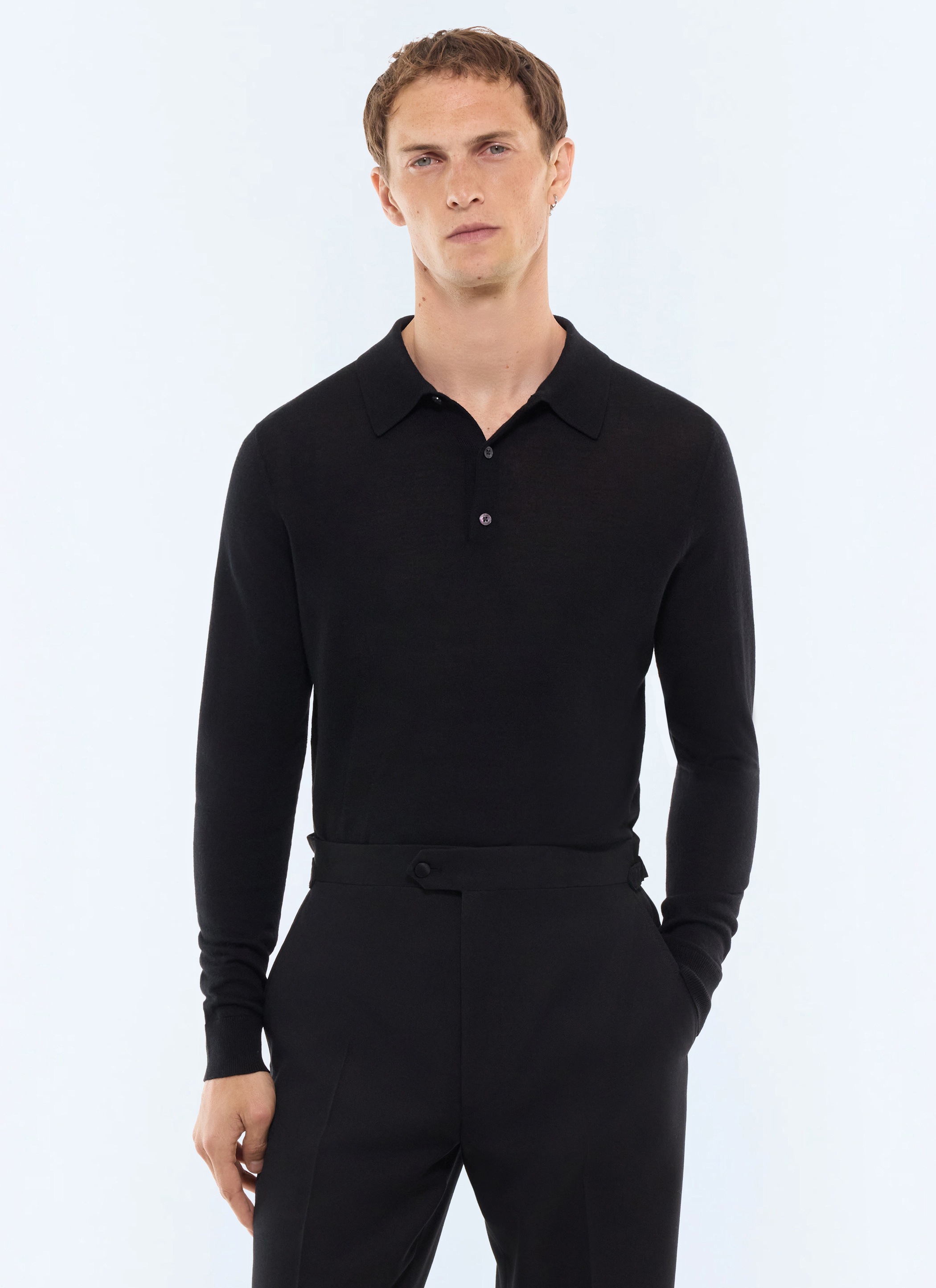 FURSAC - Polo à manches longues en laine mérinos - Homme - Taille M - Noir