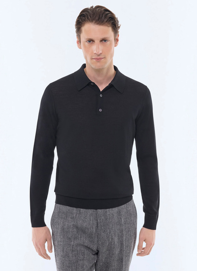 Polo homme noir laine mérinos certifiée Fursac - A2RILO-MA03-20