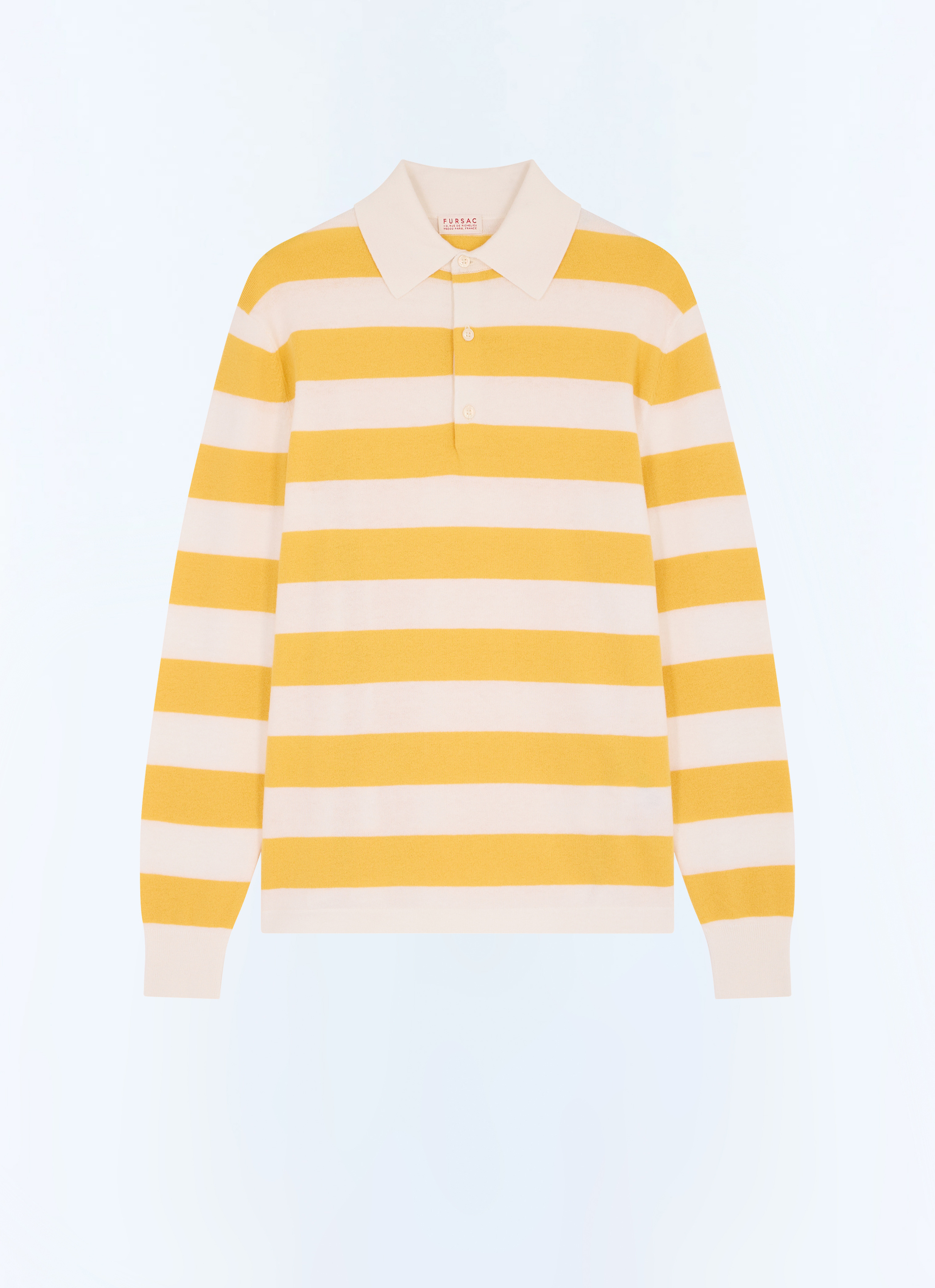 FURSAC - Polo de rugby rayé en laine et coton - Homme - Taille S - Jaune - Coupe Droite