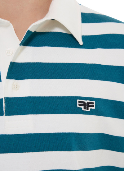 Polo rayures rugby blanches et bleu canard homme Fursac - J2FUBY-FJ08-D025