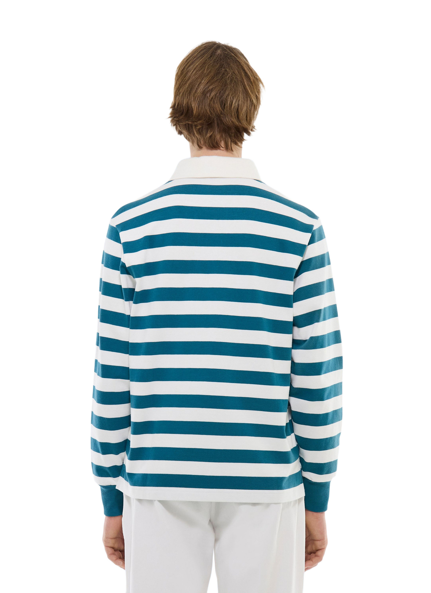 Polo rayures rugby blanches et bleu canard homme jersey de coton Fursac - J2FUBY-FJ08-D025