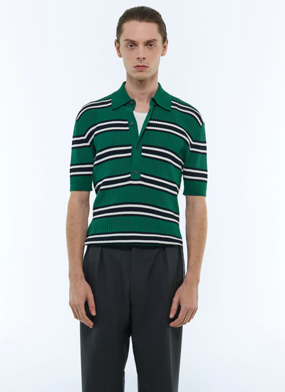 Polo homme vert émeraude coton mercerisé côtelé Fursac - A2FUNK-FA11-H009