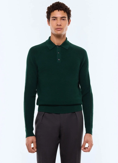 Polo homme vert forêt laine certifiée Fursac - A2AIRO-AA19-H014