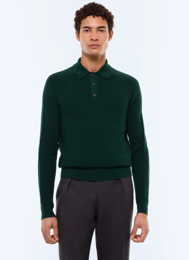 Polo homme vert forêt laine certifiée Fursac - A2AIRO-AA19-H014