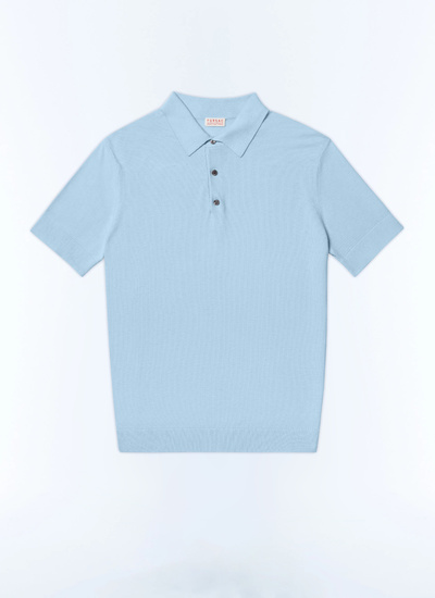 Polo bleu homme maille de coton certifié et cachemire Fursac - A2PIRO-NA01-D001