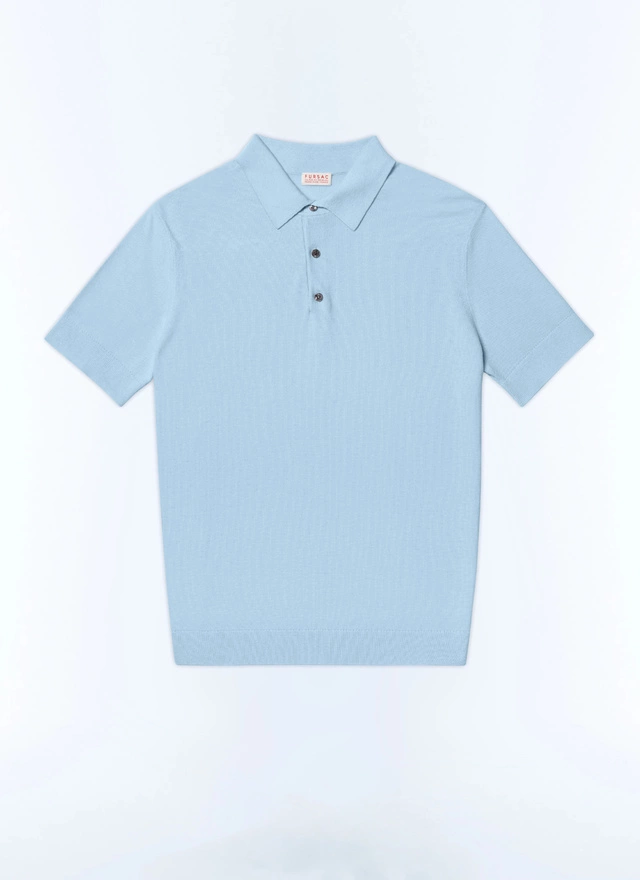 Polo bleu homme maille de coton certifié et cachemire Fursac - A2PIRO-NA01-D001