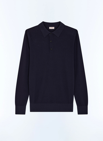 Polo homme bleu marine maille de coton certifié et cachemire Fursac - A2TWIG-NA01-30
