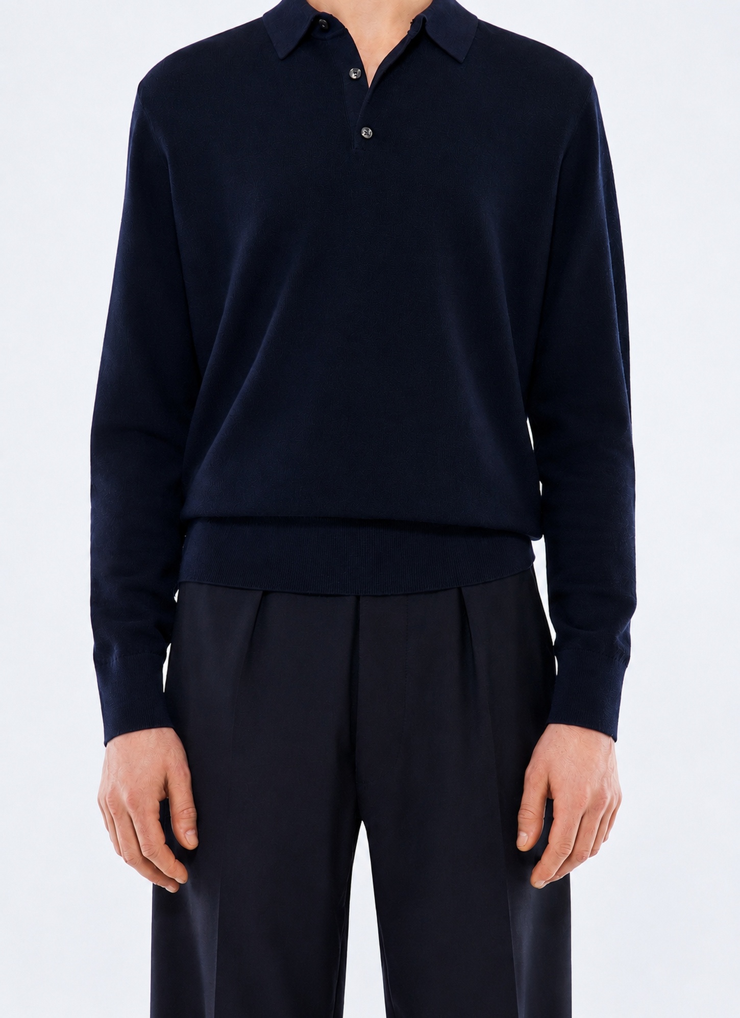 Polo homme bleu marine maille de coton certifié et cachemire Fursac - A2TWIG-NA01-30