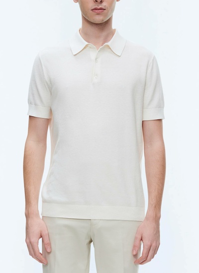 Polo homme ecru maille de coton certifié et cachemire Fursac - A2PIRO-NA01-02