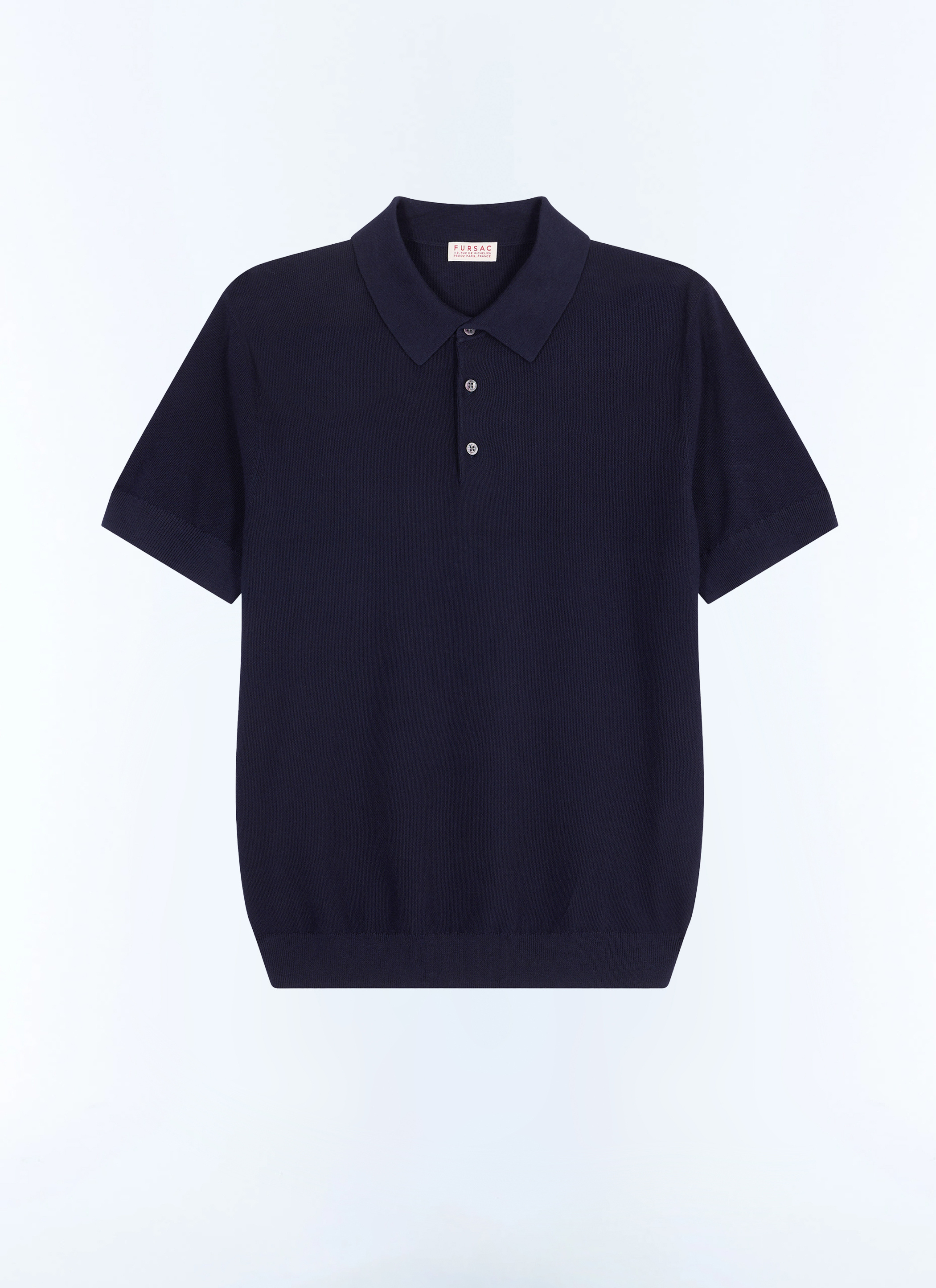 FURSAC - Polo point de riz en coton et cachemire - Homme - Taille L - Bleu - Coupe Ajustée